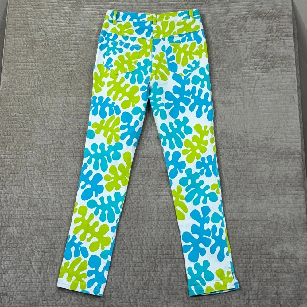 Gretchen Scott Pants‎ XS White Blue Green Abstract Floral Print Cropped Leg - Picture 10 of 10